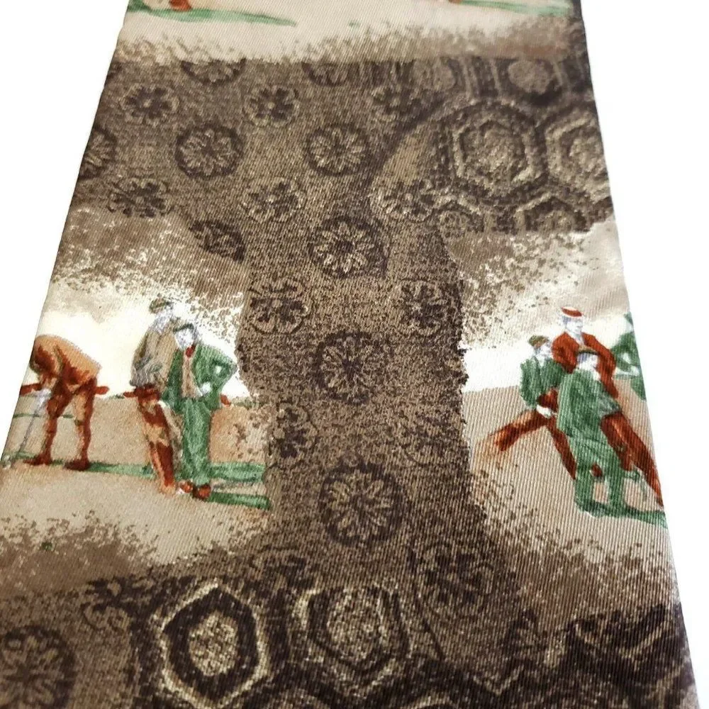 Arnold Palmer Brown‎ Beige Gold Print Wide Silk Tie